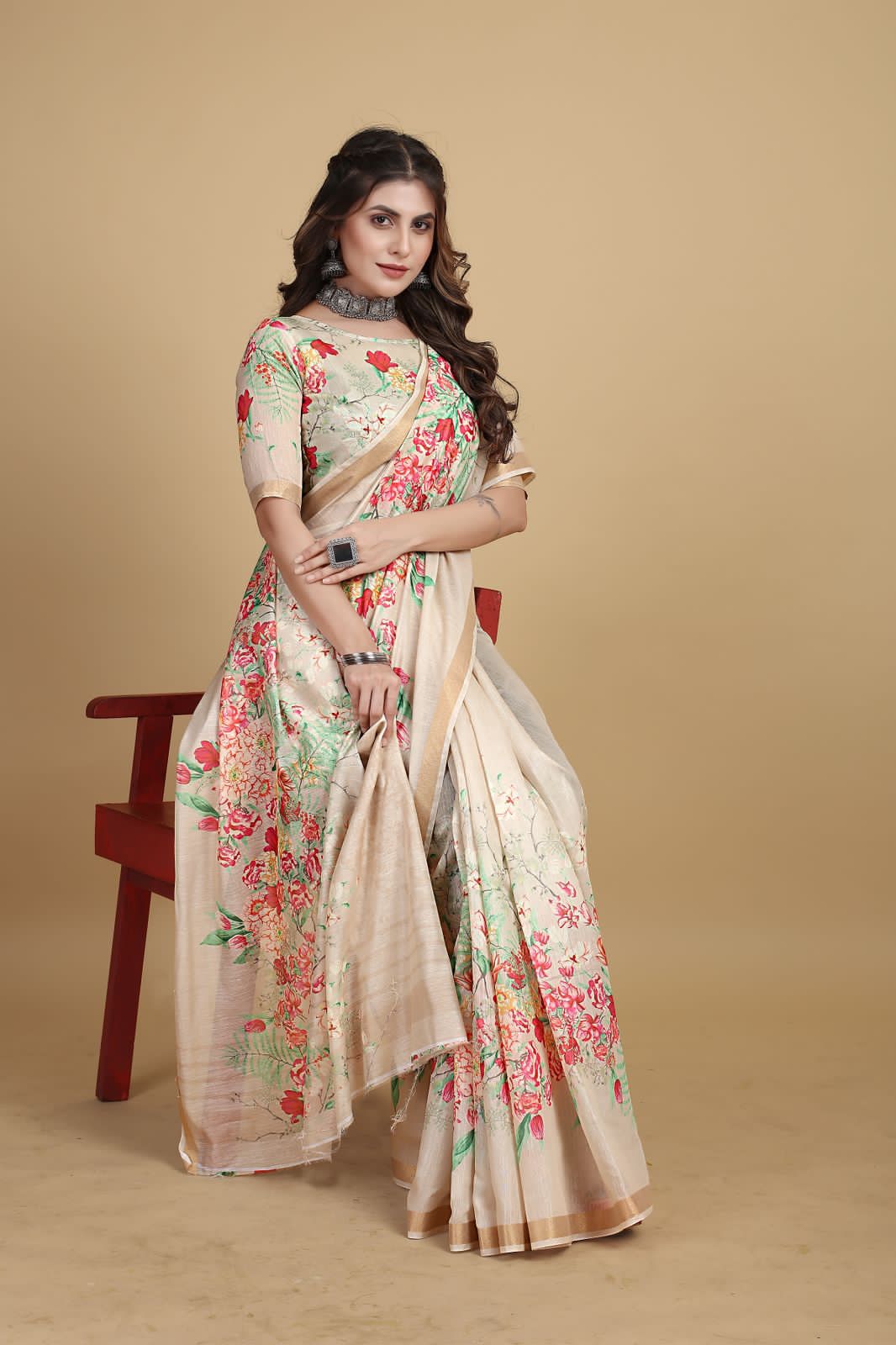 Meadow of Roses Fancy Chanderi Saree - Image 9