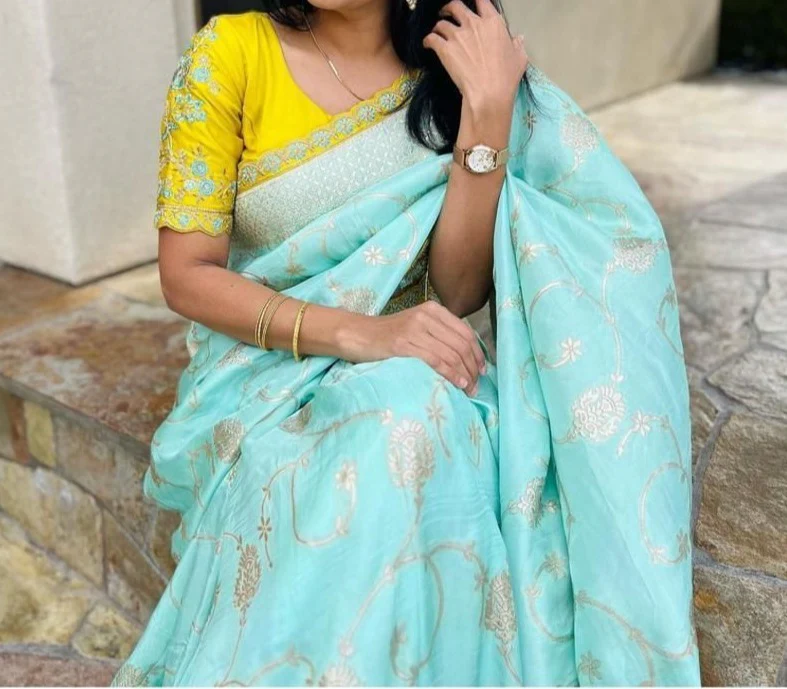 Youthful Cyan Rich Muga Silk Banarasi Saree - Image 3