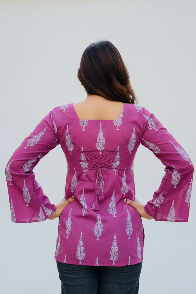 Makhmali Pink-Pure Cotton Kurti - Image 4