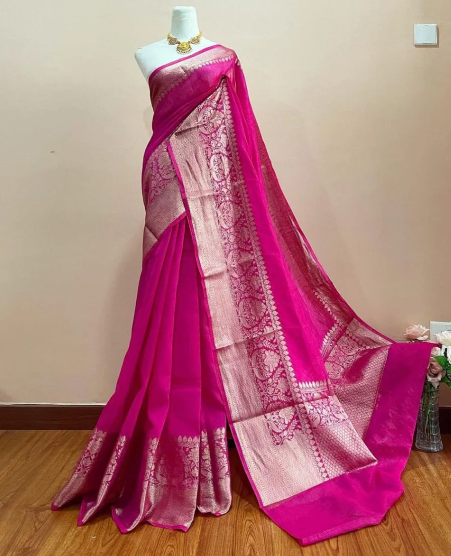 Pure Handwoven Silk Linen Banarasi - Image 4