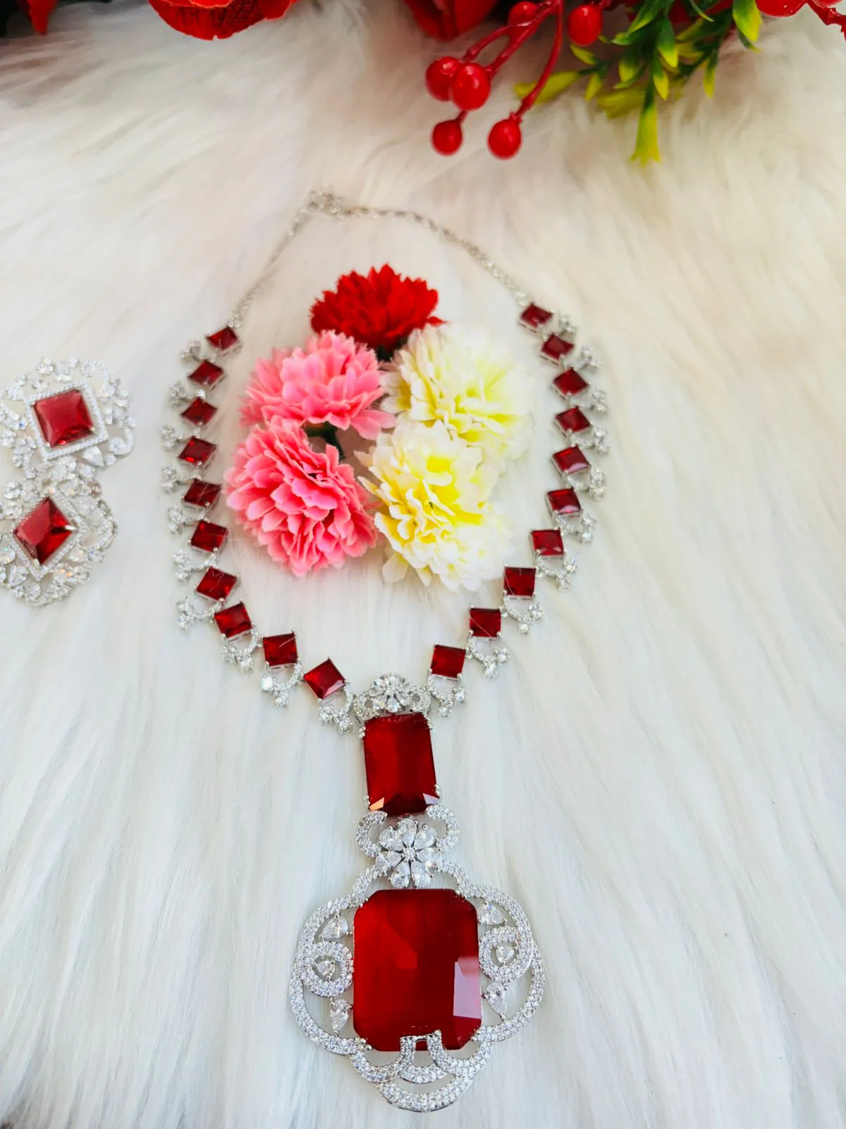 Red Love Fancy Long Necklace Set - Image 3