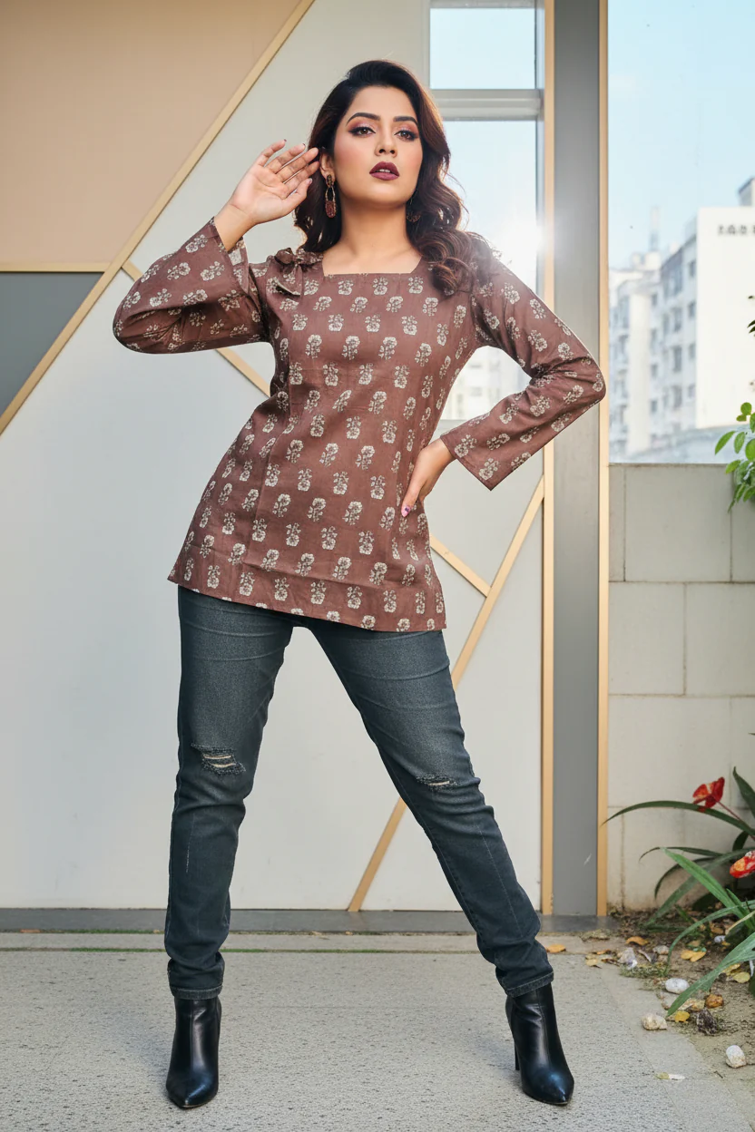 Awesome Brown Cotton Kurti - Image 3