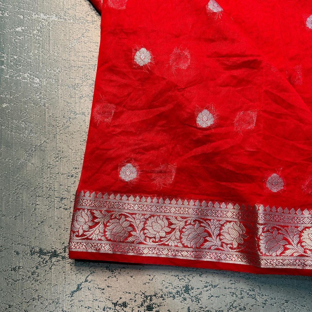 Sensible Red Semi Khaddi Georgette Banarasi Saree - Image 3