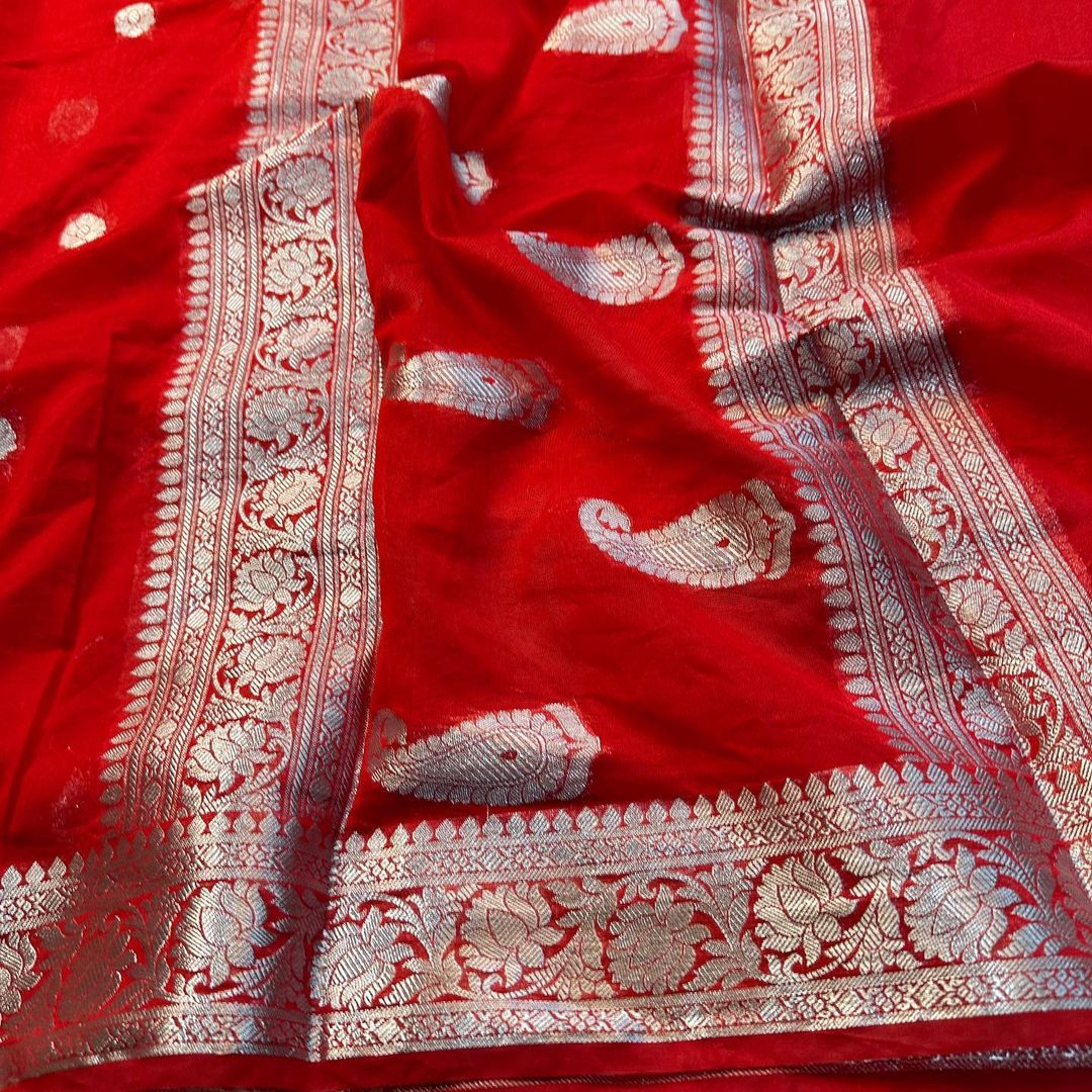 Sensible Red Semi Khaddi Georgette Banarasi Saree - Image 5