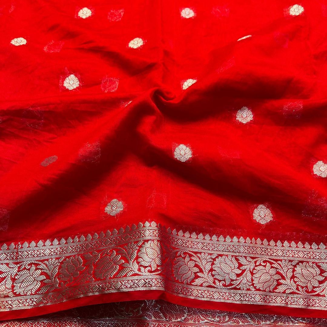 Sensible Red Semi Khaddi Georgette Banarasi Saree - Image 6