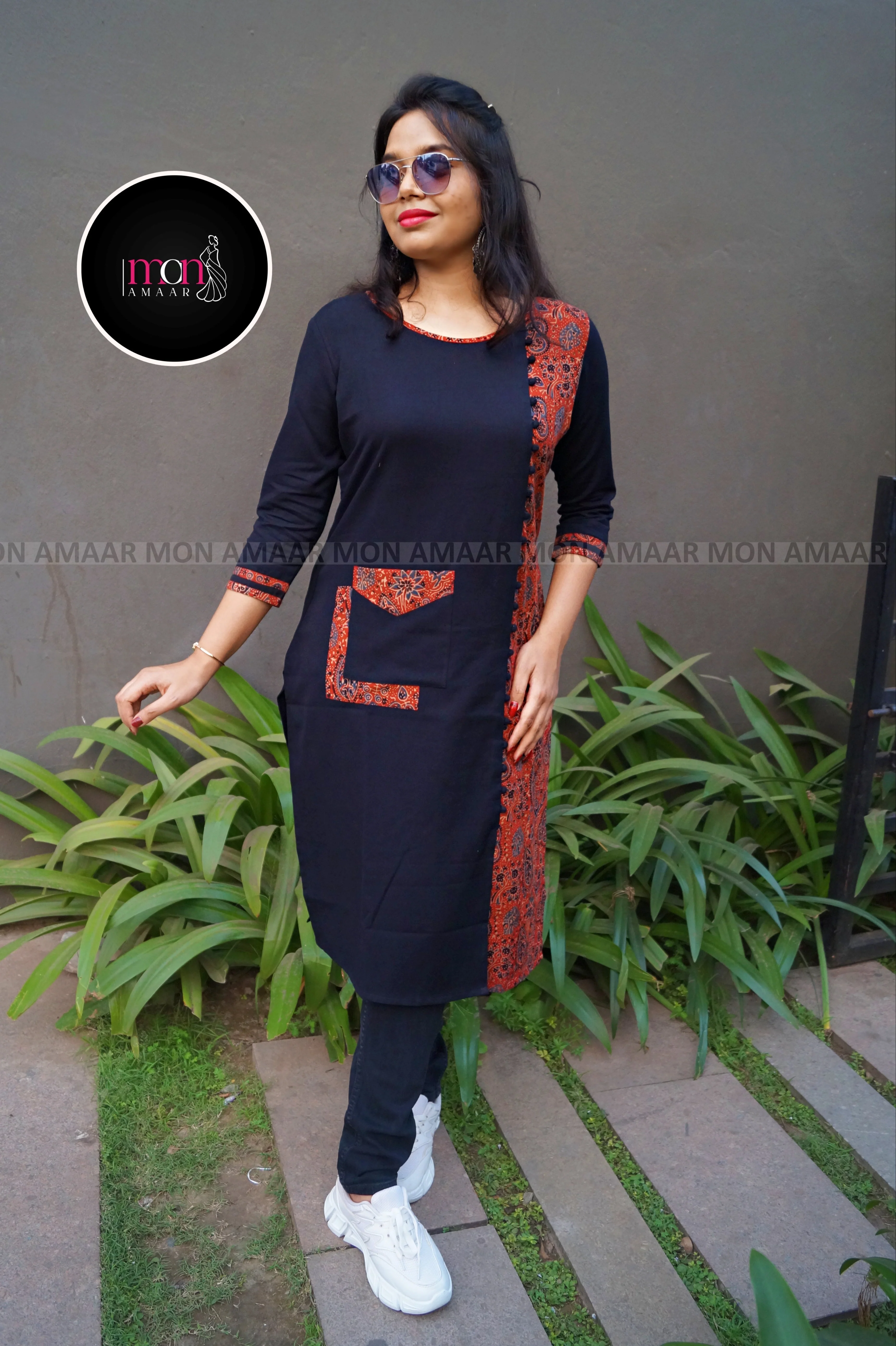 Heritage Vibe-Sustainable Hand Block Ajrakh Kurti - Image 3