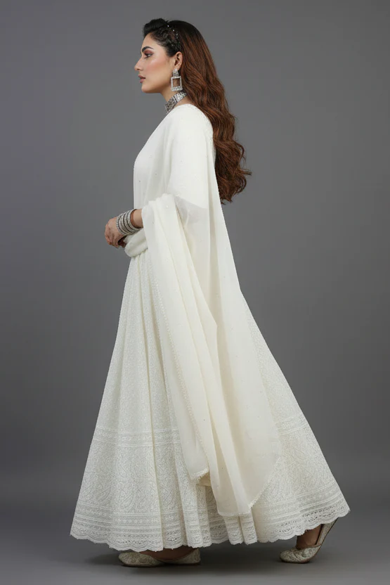 White Chikankari Kurti Set - Image 3